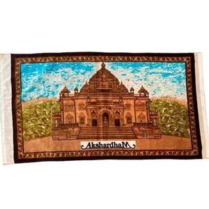 Vintage Akshardham Temple Cotton Wall Tapestry‎ Multicolor India Graphic Art